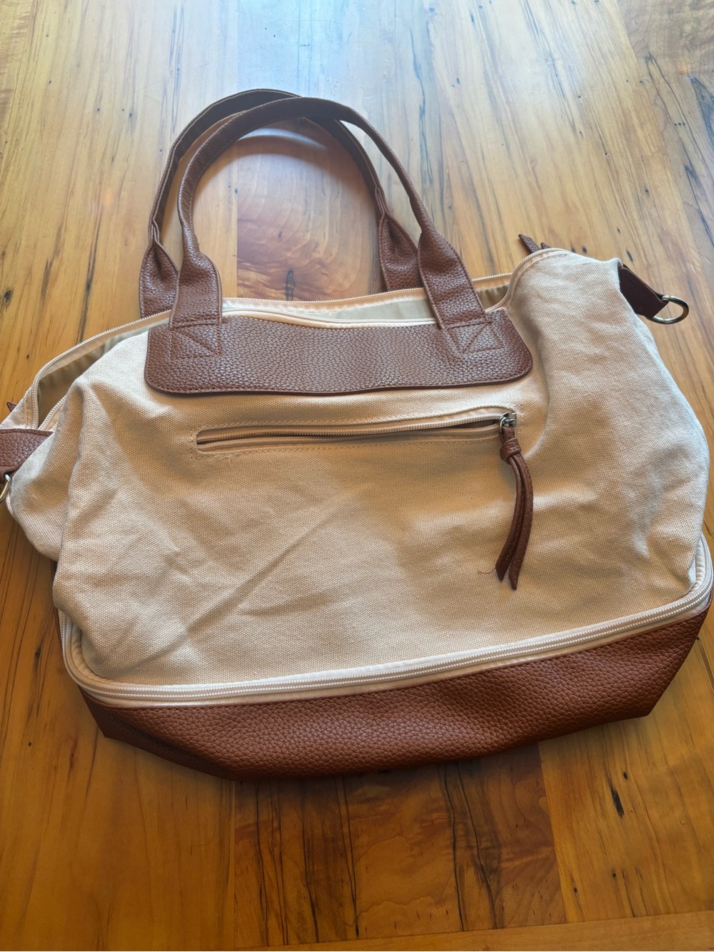 Graf Lantz Canvas Travel Tote Bag with Brown Trim